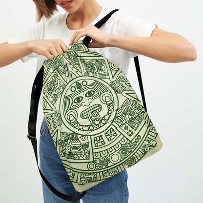 Green Maya Calendar Print Drawstring Backpack