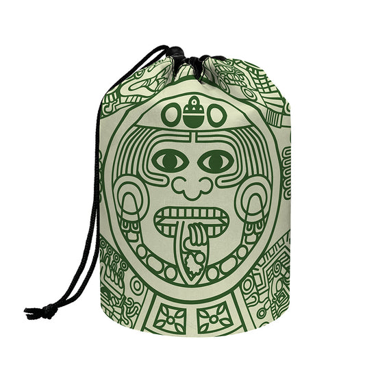 Green Maya Calendar Print Drawstring Makeup Bag