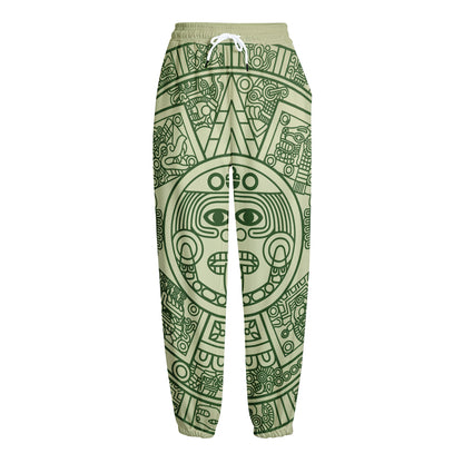 Green Maya Calendar Print Fleece Lined Knit Pants