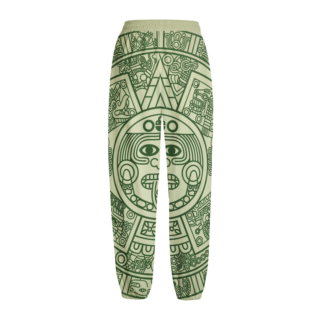 Green Maya Calendar Print Fleece Lined Knit Pants