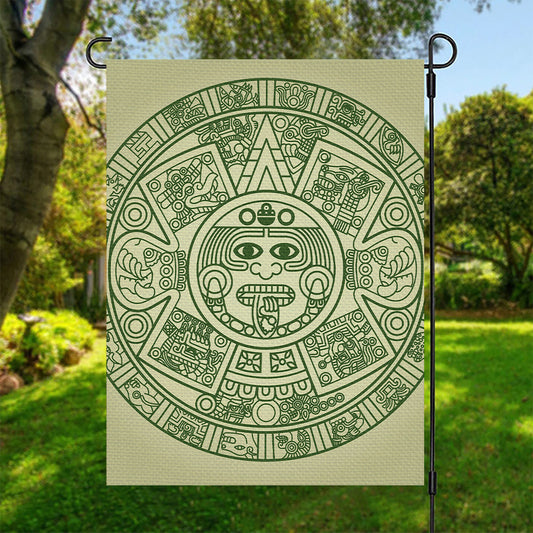 Green Maya Calendar Print Garden Flag