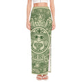 Green Maya Calendar Print High Slit Maxi Skirt
