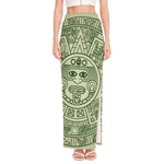 Green Maya Calendar Print High Slit Maxi Skirt