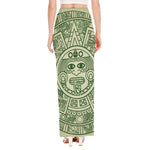 Green Maya Calendar Print High Slit Maxi Skirt