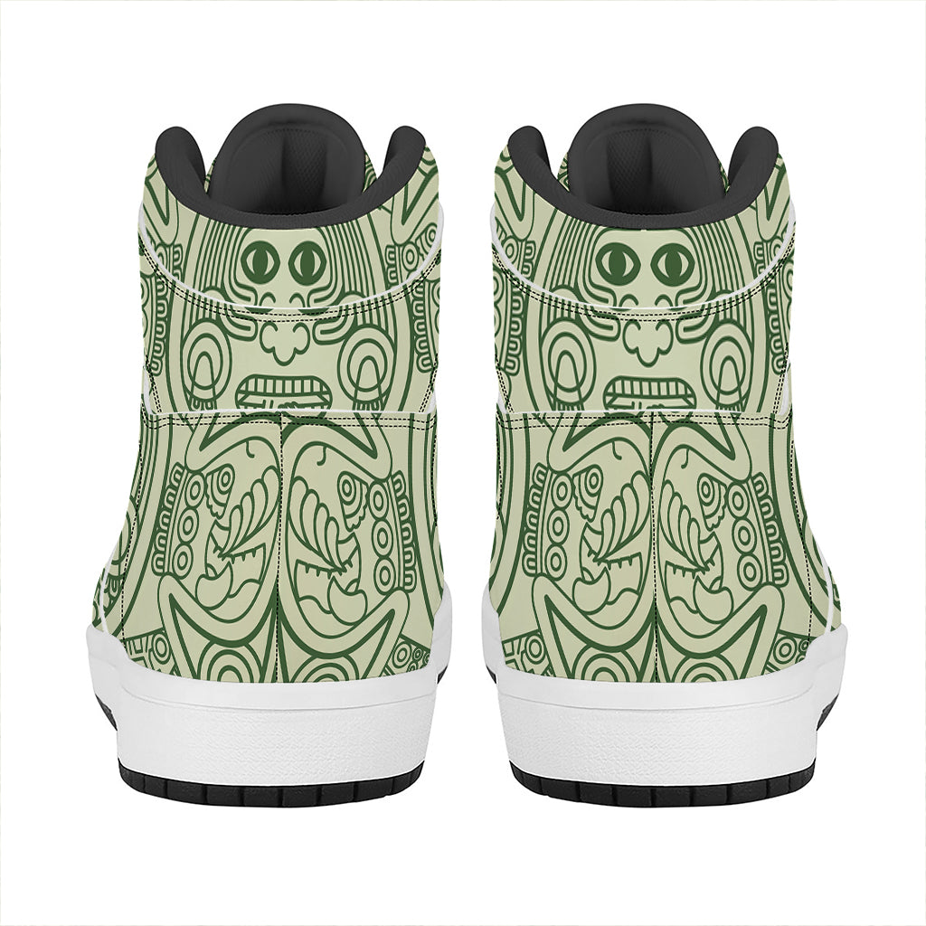 Green Maya Calendar Print High Top Leather Sneakers