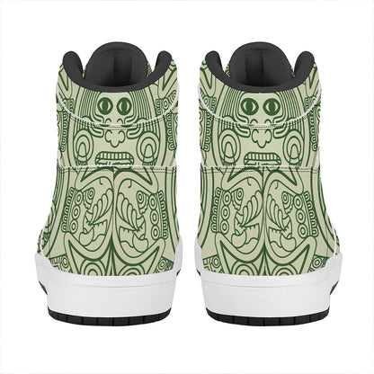Green Maya Calendar Print High Top Leather Sneakers