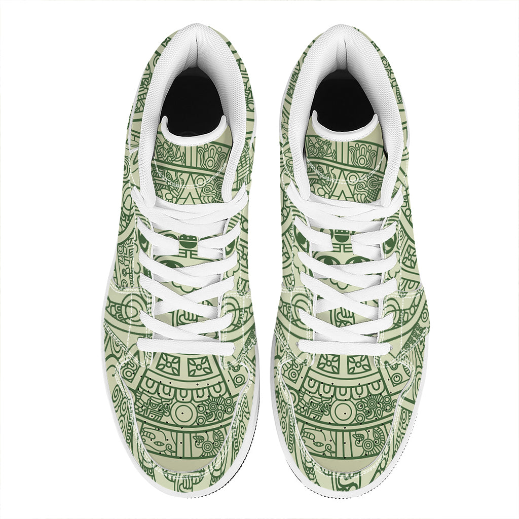 Green Maya Calendar Print High Top Leather Sneakers