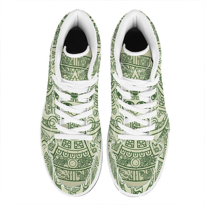 Green Maya Calendar Print High Top Leather Sneakers