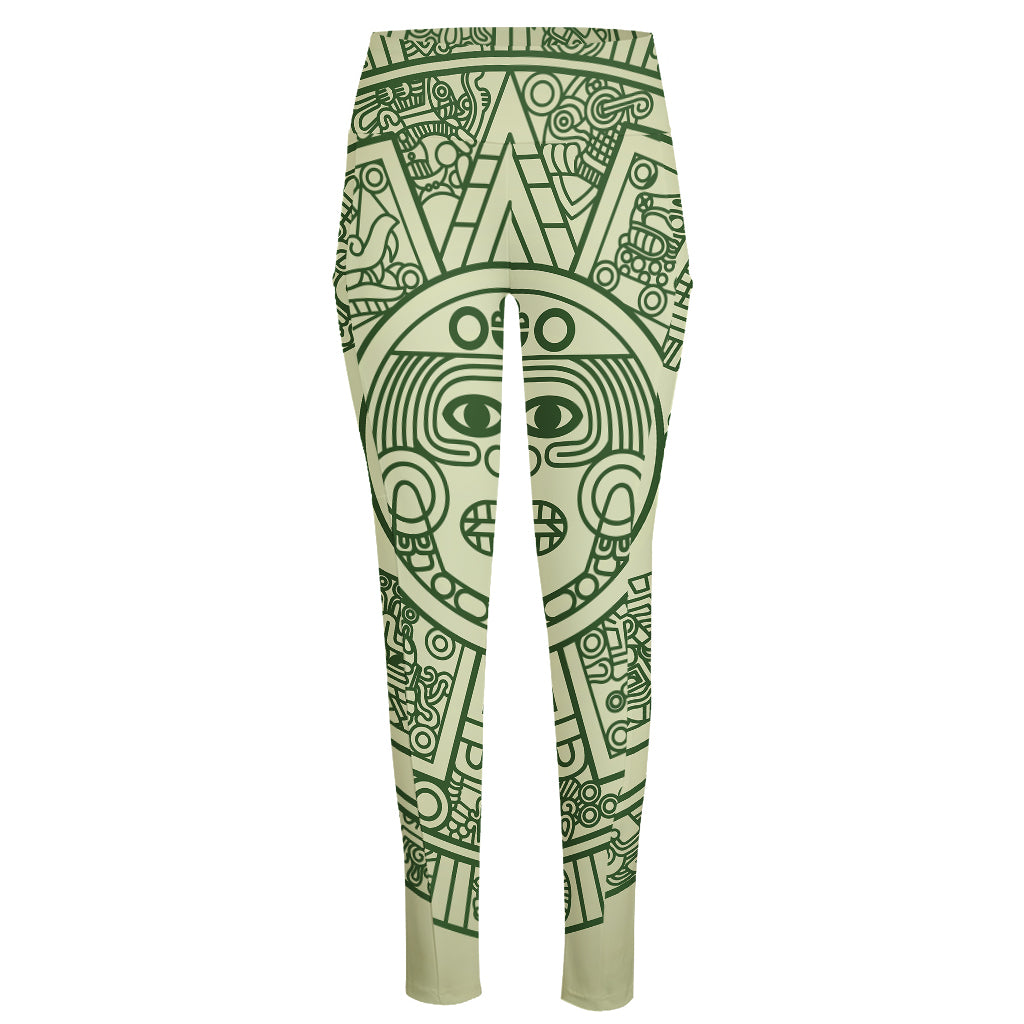 Green Maya Calendar Print High-Waisted Pocket Leggings