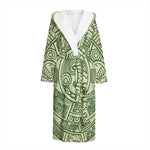 Green Maya Calendar Print Hooded Bathrobe