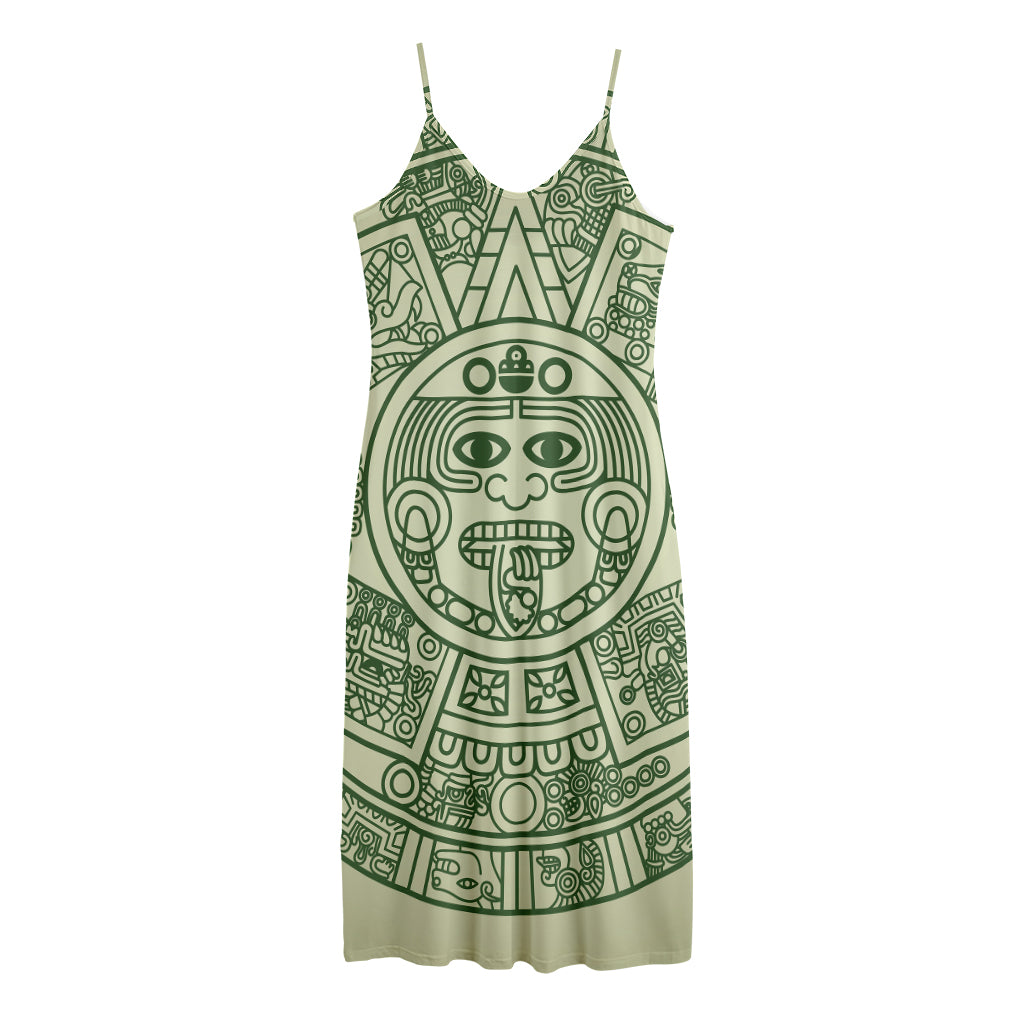 Green Maya Calendar Print Jersey Midi Cami Dress