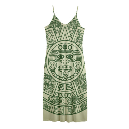 Green Maya Calendar Print Jersey Midi Cami Dress