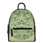 Green Maya Calendar Print Leather Backpack