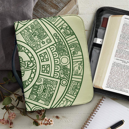 Green Maya Calendar Print Leather Bible Cover