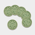 Green Maya Calendar Print Leather Coaster Set
