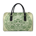Green Maya Calendar Print Leather Duffel Bag