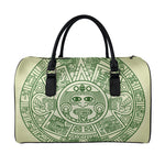 Green Maya Calendar Print Leather Duffle Bag