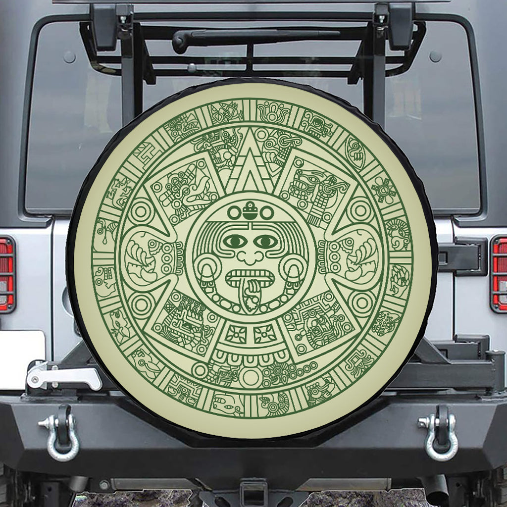 Green Maya Calendar Print Leather Spare Tire Cover