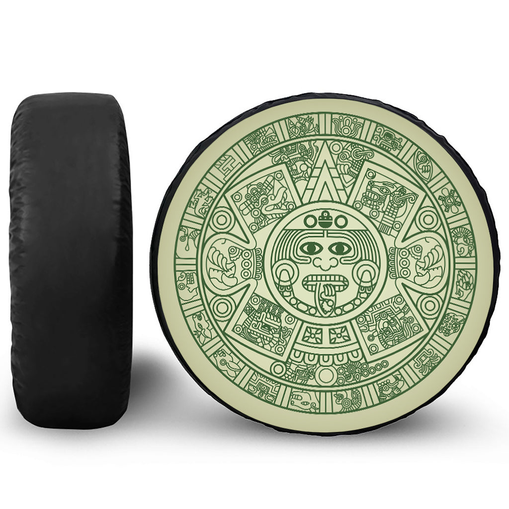 Green Maya Calendar Print Leather Spare Tire Cover