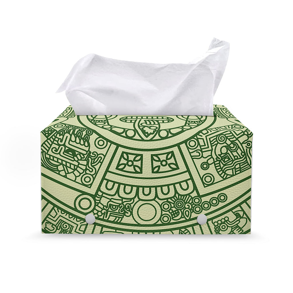 Green Maya Calendar Print Leather Tissue Box Cover
