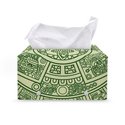 Green Maya Calendar Print Leather Tissue Box Cover