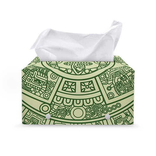 Green Maya Calendar Print Leather Tissue Box Cover