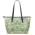 Green Maya Calendar Print Leather Tote Bag With Zipper