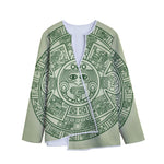 Green Maya Calendar Print Long Sleeve Short Coat