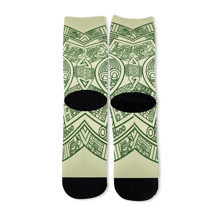 Green Maya Calendar Print Long Socks