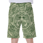Green Maya Calendar Print Men's Beach Shorts