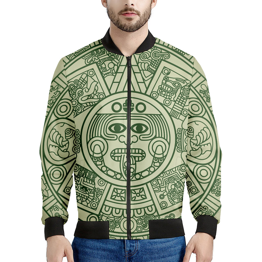 Green Maya Calendar Print Men's Bomber Jacket