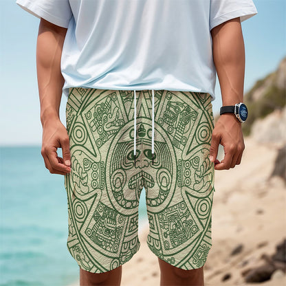 Green Maya Calendar Print Men's Cargo Shorts