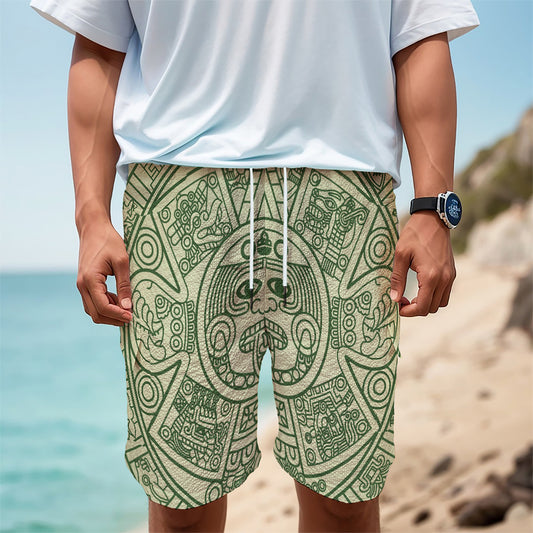 Green Maya Calendar Print Men's Cargo Shorts