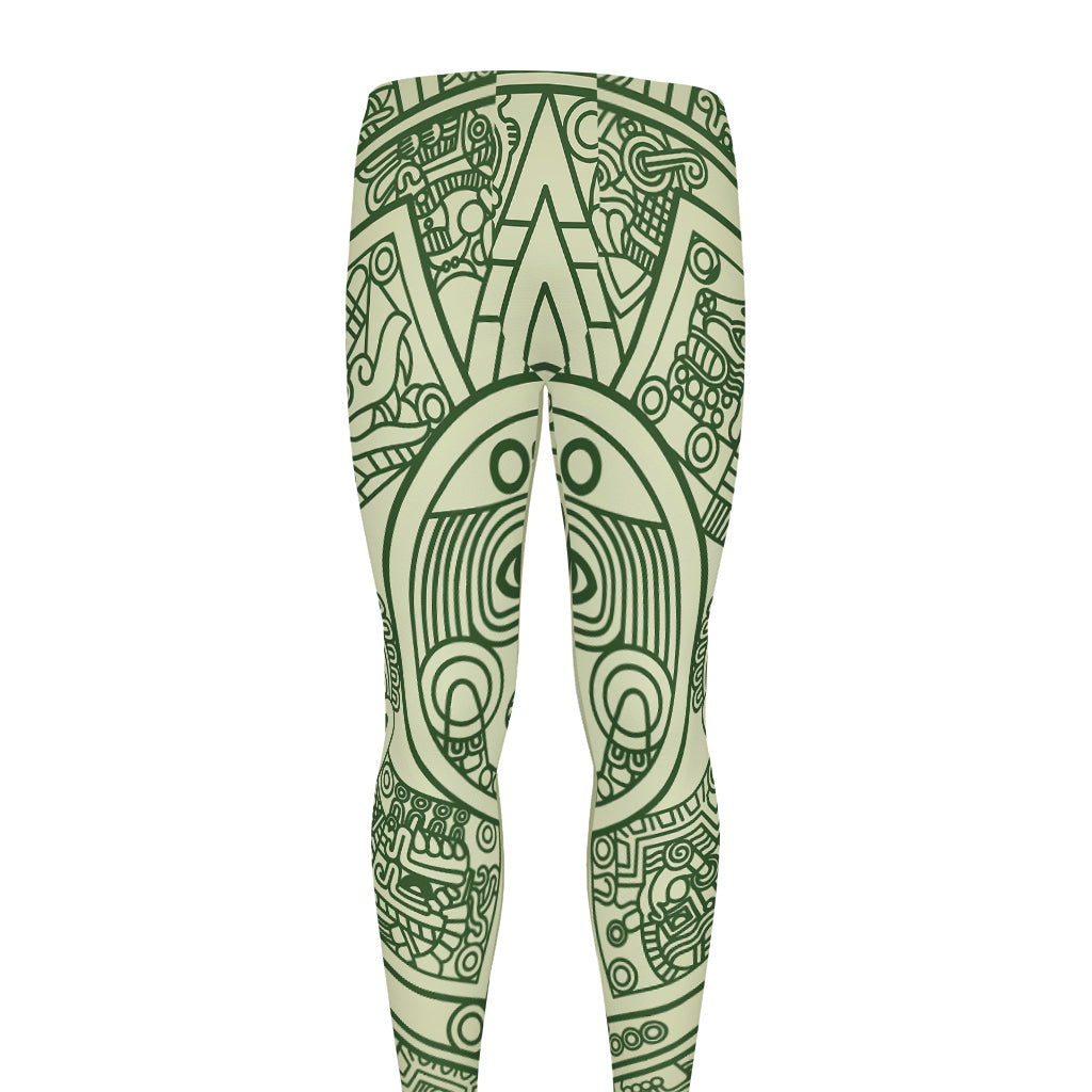 Green Maya Calendar Print Men's leggings