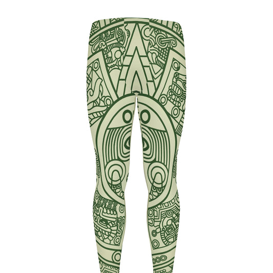 Green Maya Calendar Print Men's leggings