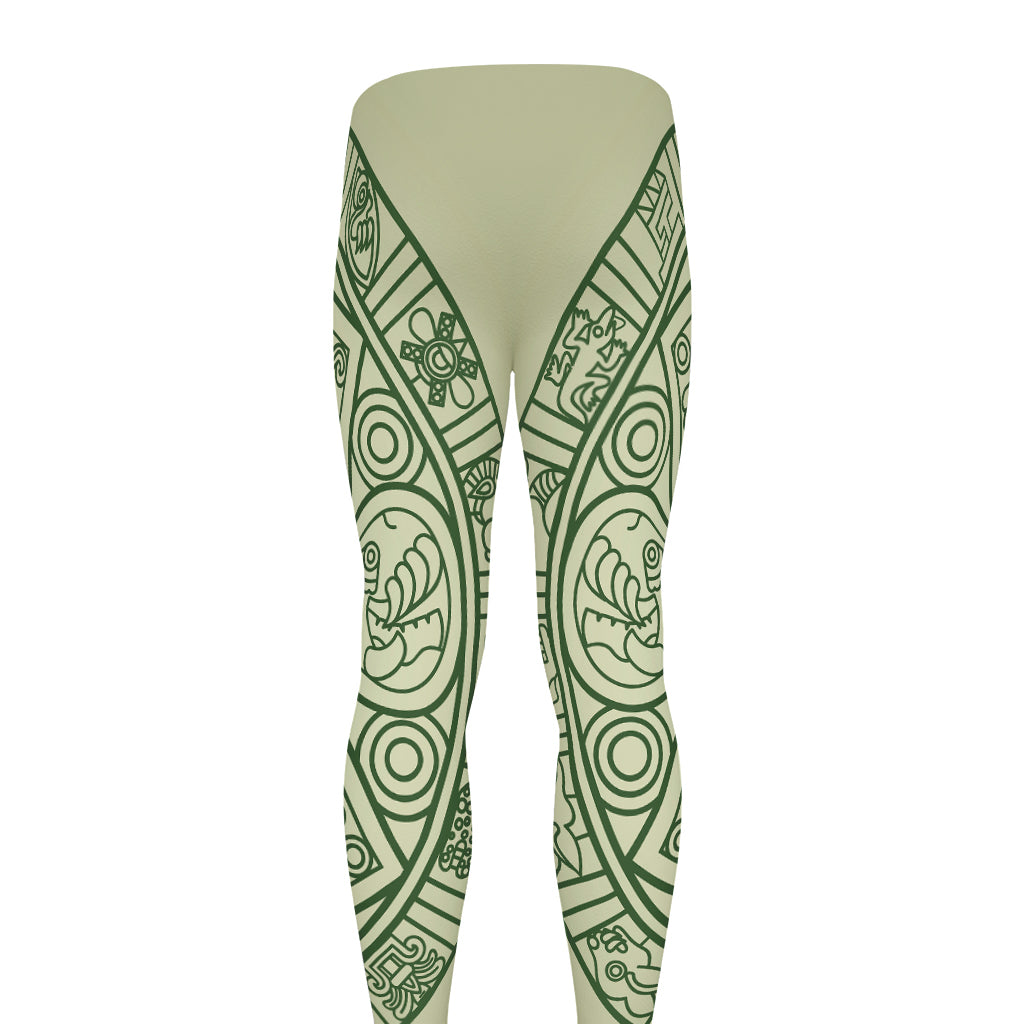 Green Maya Calendar Print Men's leggings