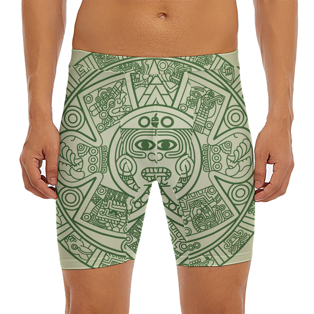 Green Maya Calendar Print Men's Long Boxer Briefs