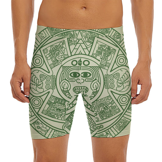 Green Maya Calendar Print Men's Long Boxer Briefs