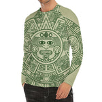 Green Maya Calendar Print Men's Long Sleeve Rash Guard
