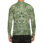 Green Maya Calendar Print Men's Long Sleeve Rash Guard