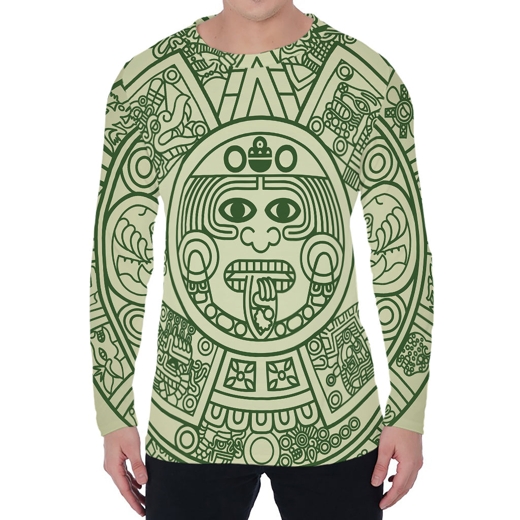 Green Maya Calendar Print Men's Long Sleeve T-Shirt