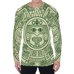 Green Maya Calendar Print Men's Long Sleeve T-Shirt
