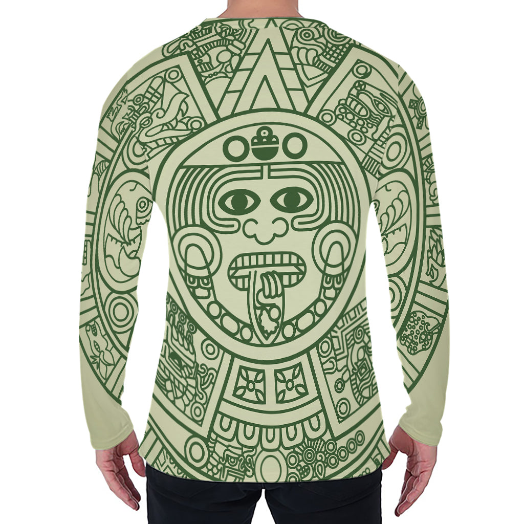Green Maya Calendar Print Men's Long Sleeve T-Shirt