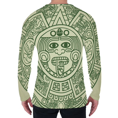 Green Maya Calendar Print Men's Long Sleeve T-Shirt