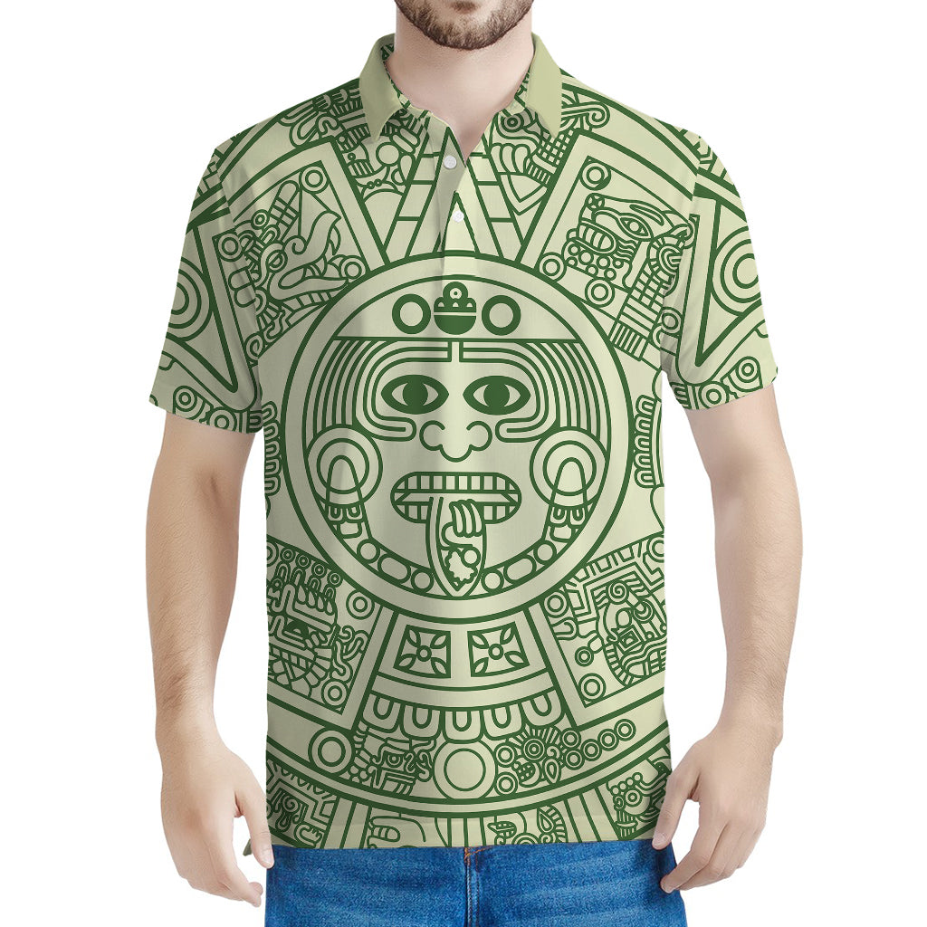 Green Maya Calendar Print Men's Polo Shirt