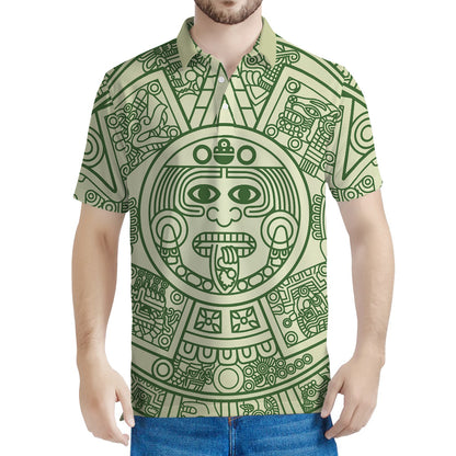 Green Maya Calendar Print Men's Polo Shirt