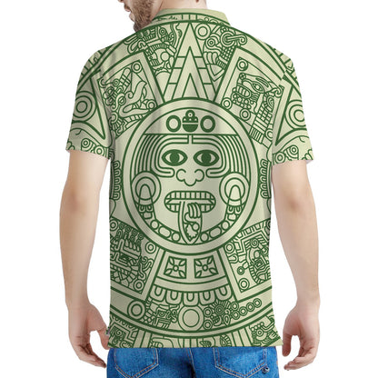 Green Maya Calendar Print Men's Polo Shirt