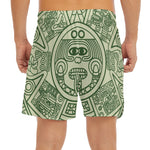 Green Maya Calendar Print Men's Split Running Shorts