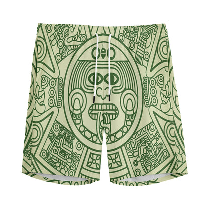 Green Maya Calendar Print Men's Sports Shorts