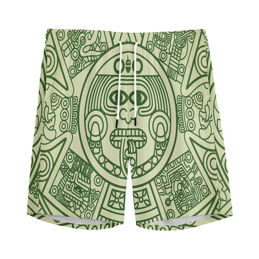 Green Maya Calendar Print Men's Sports Shorts